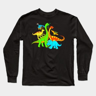 Popular Dinos - Colorful Dinosaur Design for Kids Men Women Long Sleeve T-Shirt